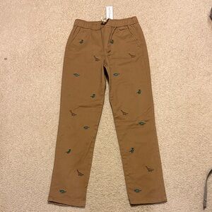 Janie and Jack Tan Chinos with Embroidered Dinosaur Details